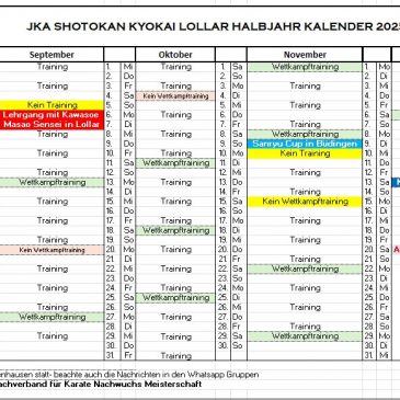 2.Halbjahr Kalender 2025 für Training/ Leistungstraining/Veranstaltungen